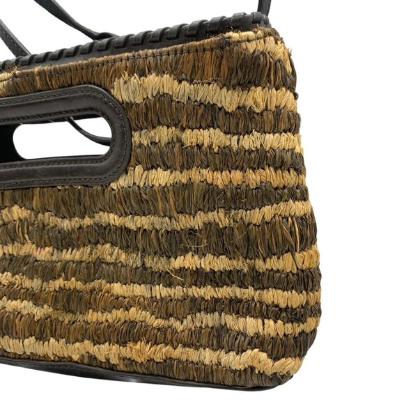 Michael Kors Straw Rosalie Leather Trim Small Crossbody Clutch Bag Purse - Picture 5 of 12